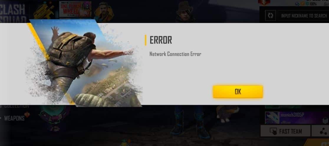 FIx network connection error in free fire game.