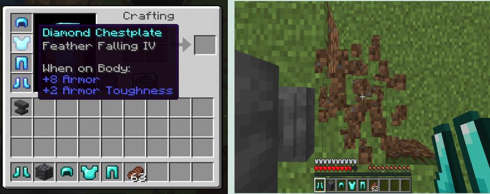 Feather falling IV enchantment for armor in Minecraft