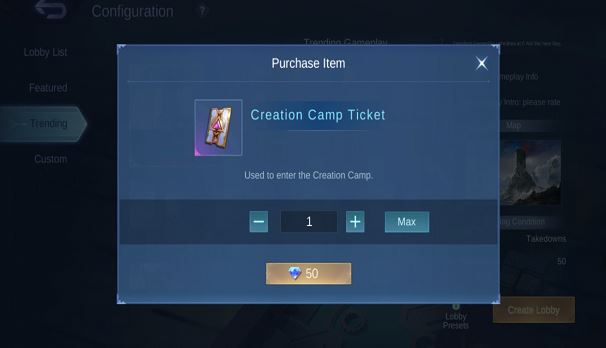 Mobile Legends Creation camp ticket
