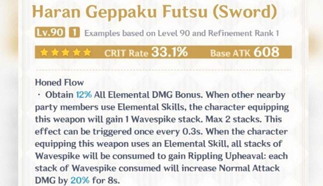 Haran Geppaku Futsu: It is the best weapon for Ayato's build in Genshin Impact