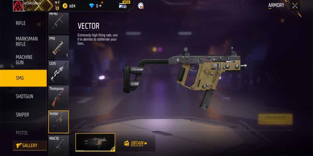 Vector is the best and latest powerful SMG gun of free fire.