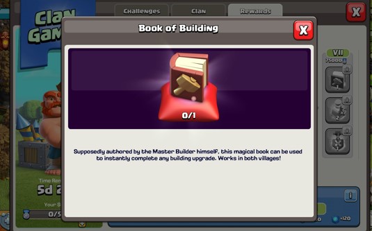 Play clan games to get book of building