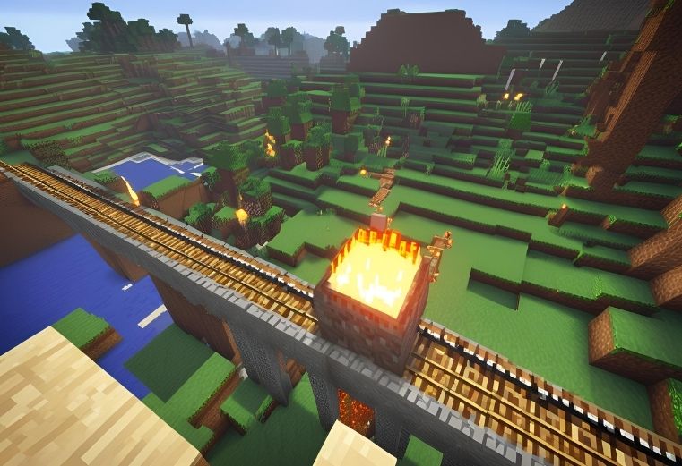 using powered rails and Redstone torches in Minecraft